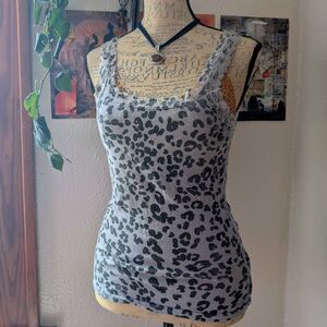 Michael Stars Y2K Leopard Print Strappy Lace Cami